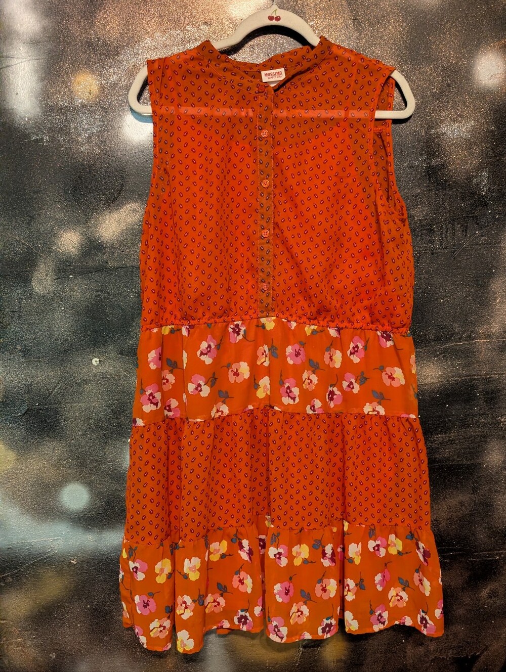 Mossimo Supply Co. Orange Floral Tiered Button Dress